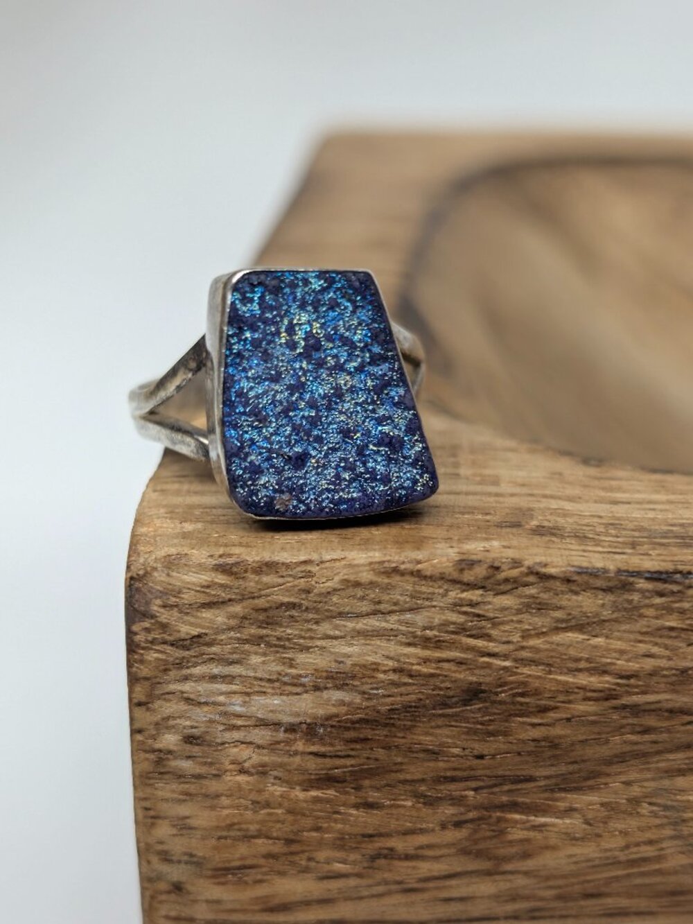 Sterling Silver Blue Druzy Asymetrical Split Shank Ring Size 7.5